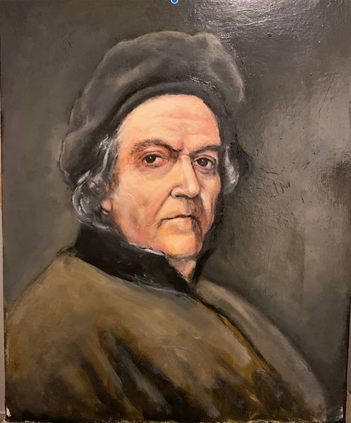 Peinture intitulée "autoportrait d'apr…" par Alain Rome, Œuvre d'art originale, Huile Monté sur Châssis