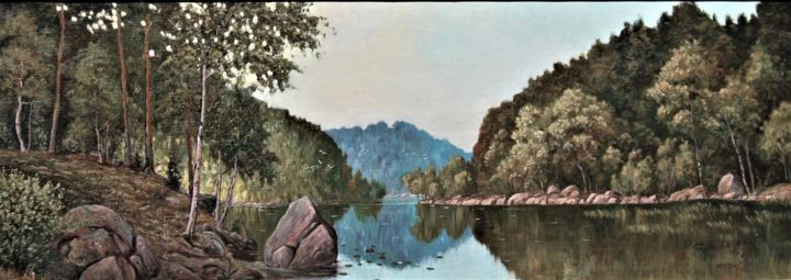 Painting titled "Tyyni järvi" by Ari Reinikainen, Original Artwork, Oil