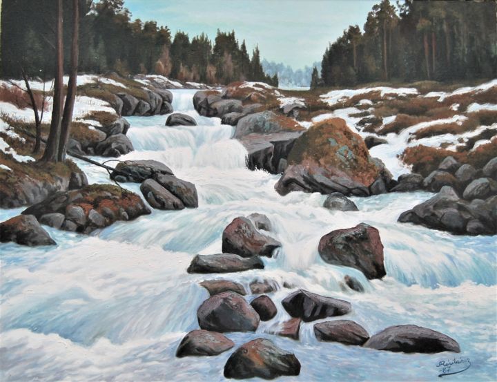 Painting titled "Myllyjoki3" by Ari Reinikainen, Original Artwork, Oil