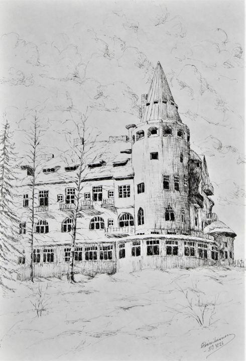 Drawing titled "Valtionhotelli" by Ari Reinikainen, Original Artwork, Ink