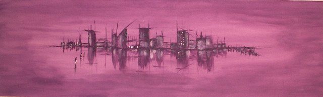 Painting titled "Violet city" by Annsylvie Richert, Original Artwork