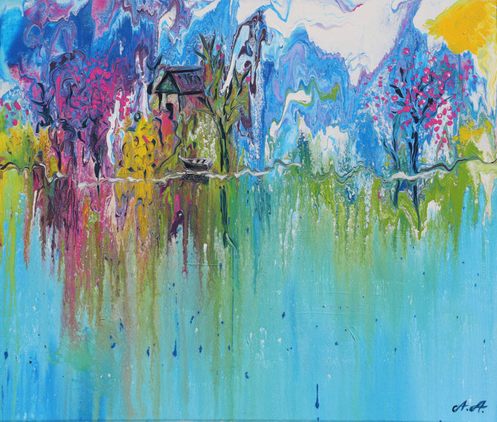 Painting titled "Frühlingsfarben" by Aria Artis, Original Art, Acrylic