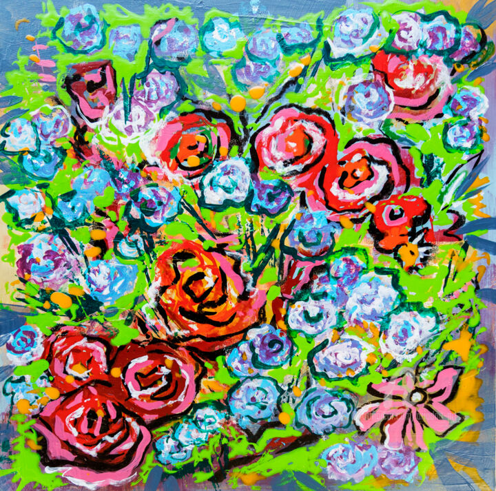 Painting titled "Summer Flowers" by Ariadna De Raadt, Original Artwork, Acrylic