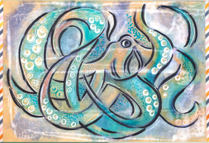 Painting titled "Sea Life - Octopus" by Ariadna De Raadt, Original Artwork, Ink