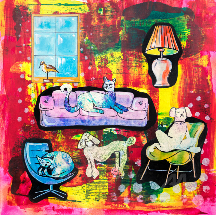 Painting titled "Pets life ( home st…" by Ariadna De Raadt, Original Art, Acrylic