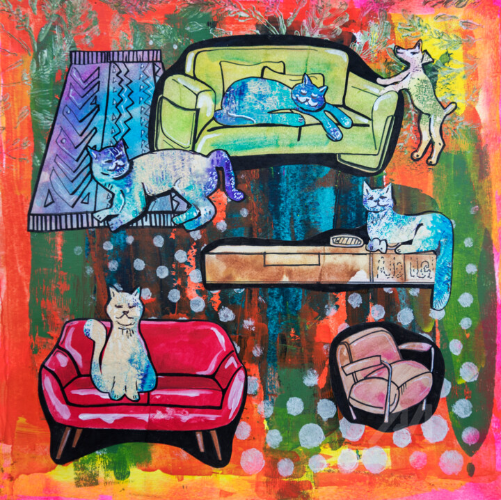 Painting titled "Pets life ( home st…" by Ariadna De Raadt, Original Art, Acrylic