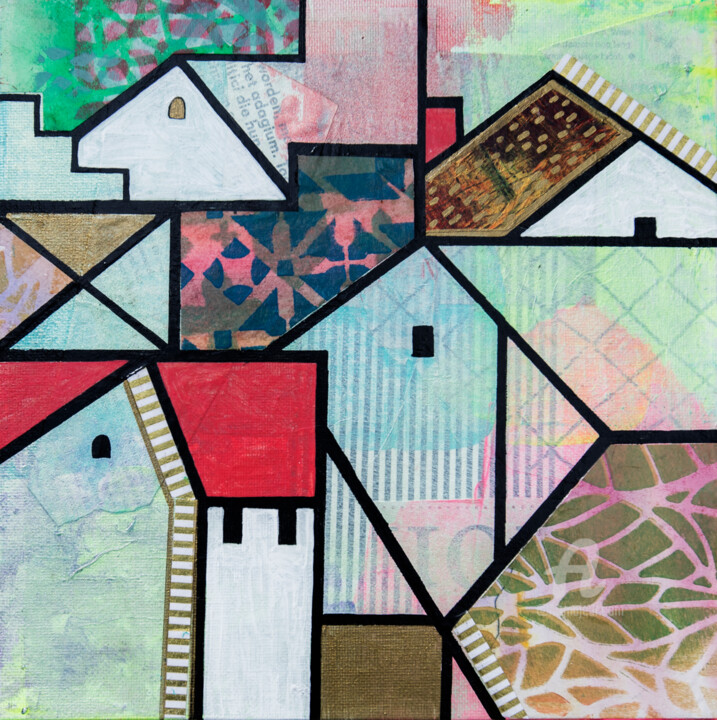 Painting titled "Geometry of town1" by Ariadna De Raadt, Original Artwork, Acrylic