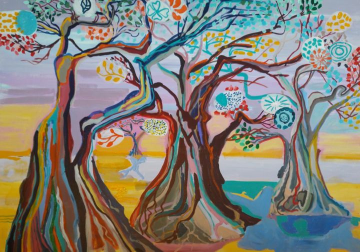 Pittura intitolato "Lonely trees" da Ariadna Novicov, Opera d'arte originale, Acrilico