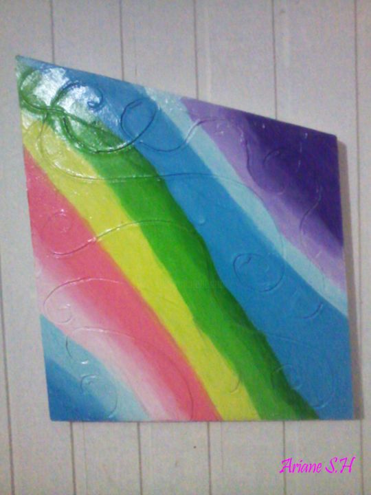 Pintura intitulada "Pedaço de arco-íris" por Ariane Henschel, Obras de arte originais