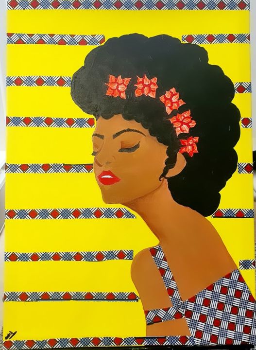 Painting titled "Tout en wax" by Ariane Houngbo, Original Artwork, Acrylic Mounted on Wood Stretcher frame