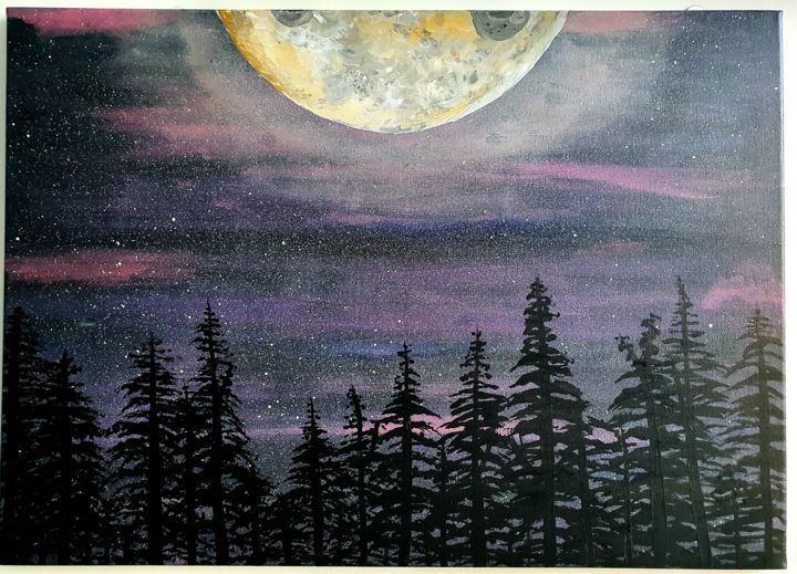 Painting titled "Purple night" by Ariane Houngbo, Original Art, Acrylic Mounted on Stretcher frame