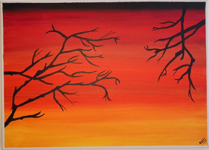 Painting titled "Crépuscule" by Ariane Houngbo, Original Art, Acrylic Mounted on Stretcher frame