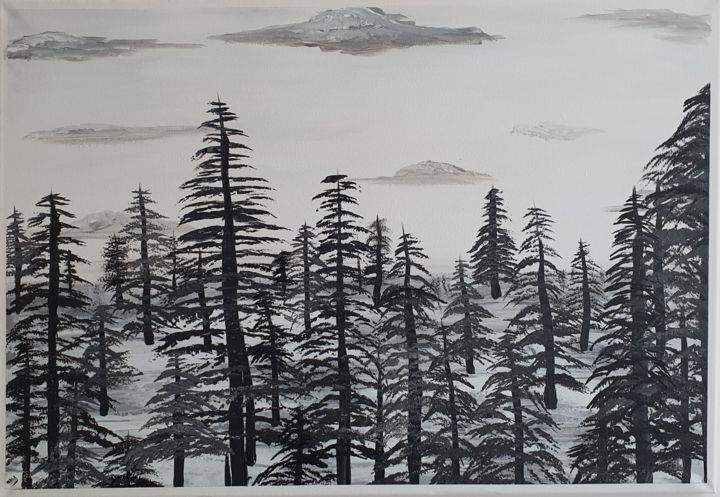 Painting titled "Dans les bois" by Ariane Houngbo, Original Art, Acrylic Mounted on Stretcher frame