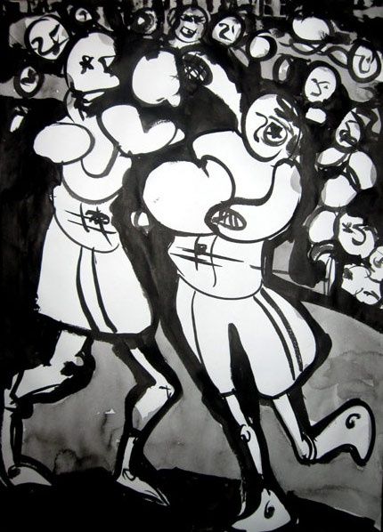 Pittura intitolato "Boxeurs" da Ariciu, Opera d'arte originale