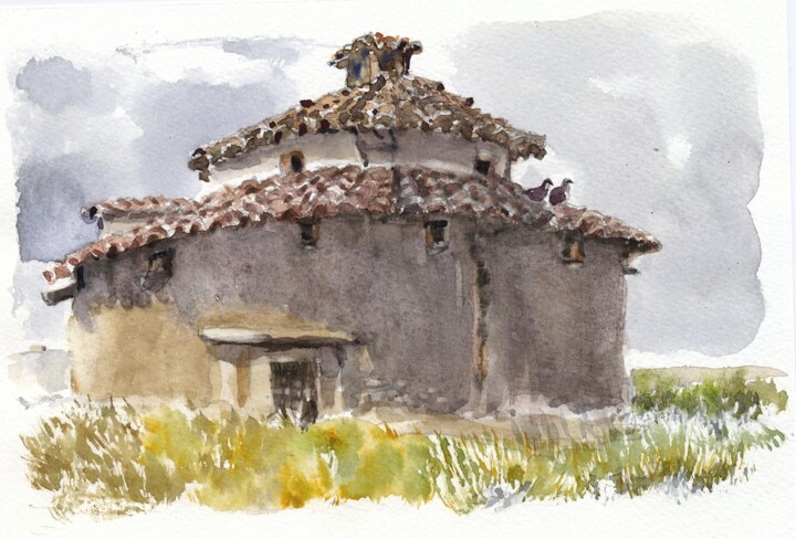 Dibujo titulada "Palomar de Castilla" por Ariette Imbert, Obra de arte original, Acuarela