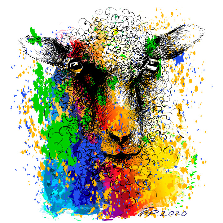 Grafika cyfrowa / sztuka generowana cyfrowo zatytułowany „Sheep lamb portrait…” autorstwa Arija Paikule, Oryginalna praca, M…