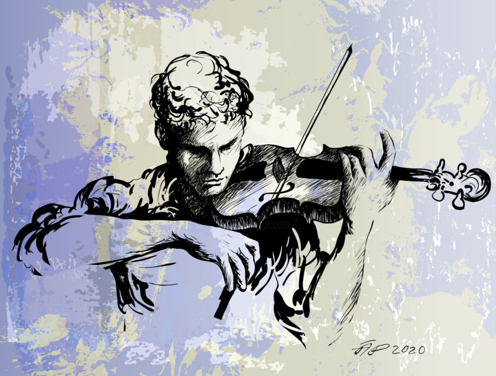 Digitale Kunst mit dem Titel "Violinist musician…" von Arija Paikule, Original-Kunstwerk, 2D digitale Arbeit