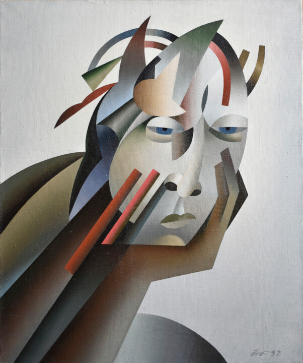 Peinture intitulée "The Thinker" par Arija Paikule, Œuvre d'art originale, Huile Monté sur Châssis en bois