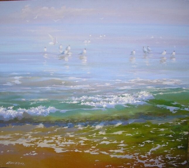 Картина под названием "The Beach" - Arija Paikule, Подлинное произведение искусства, Масло