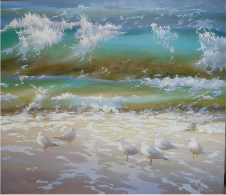 Painting titled "Gulls" by Arija Paikule, Original Art, Oil