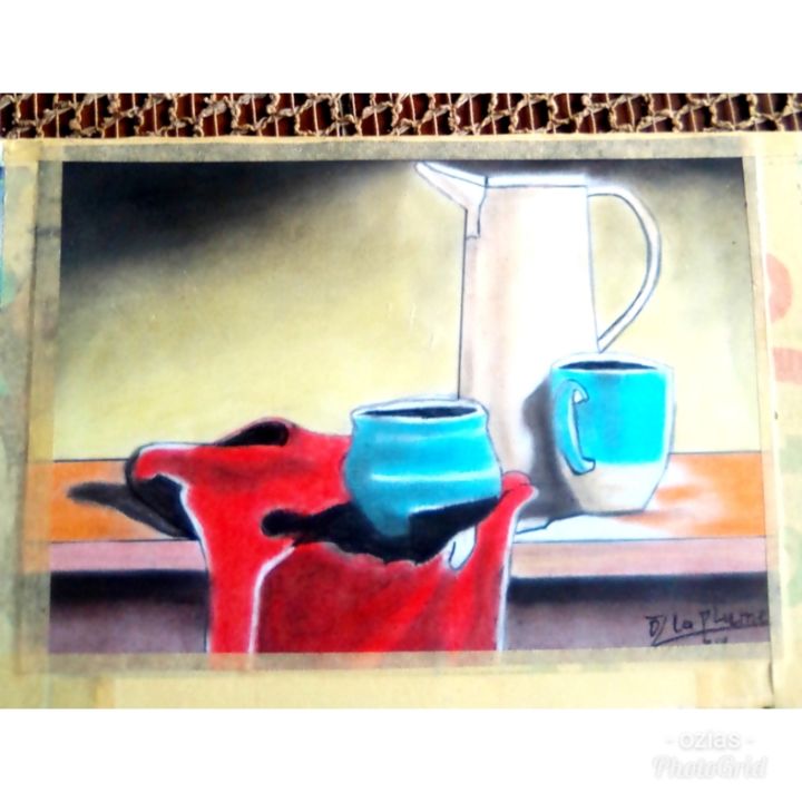 Drawing titled "Nature morte" by Ozias Arikohan, Original Artwork, Pastel