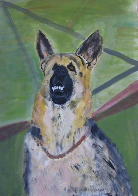 Pintura titulada "caution_Bitten _dog" por Arik Sharon, Obra de arte original, Oleo