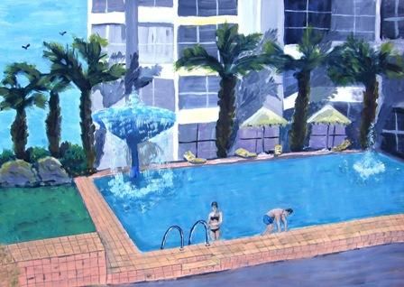 Painting titled "eilat sports hotel…" by Arik Sharon, Original Artwork, Oil