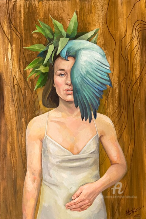 Painting titled "The Bird of Happine…" by Arina Apostolova, Original Artwork, Oil