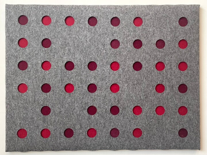 "Dots_Fire" başlıklı Tekstil Sanatı Arina Ergle tarafından, Orijinal sanat, Tekstil elyafı Ahşap panel üzerine monte edilmiş