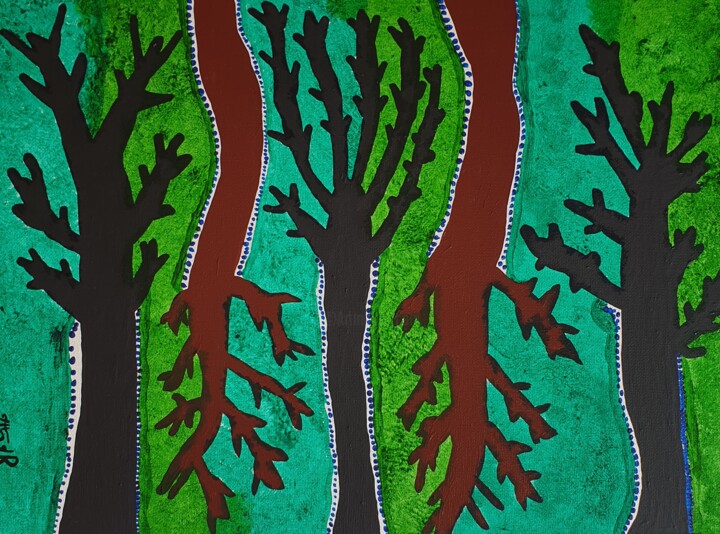 Pintura titulada "Trees" por Arina Mari, Obra de arte original, Acrílico Montado en Cartulina