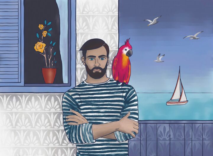 Obrazy i ryciny zatytułowany „Home and sea” autorstwa Arina Qqshkina, Oryginalna praca, Malarstwo cyfrowe