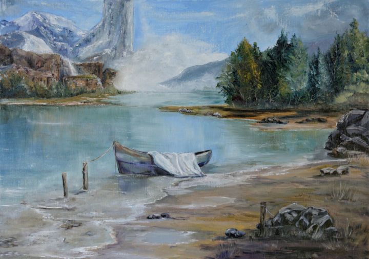 Pittura intitolato "Mountain lake" da Arina Tcherem, Opera d'arte originale, Olio