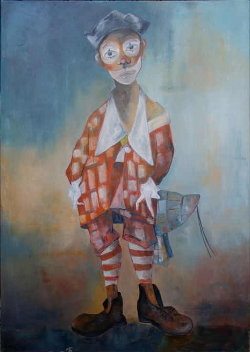 Schilderij getiteld "Le clown triste" door Arina Tcherem, Origineel Kunstwerk, Olie