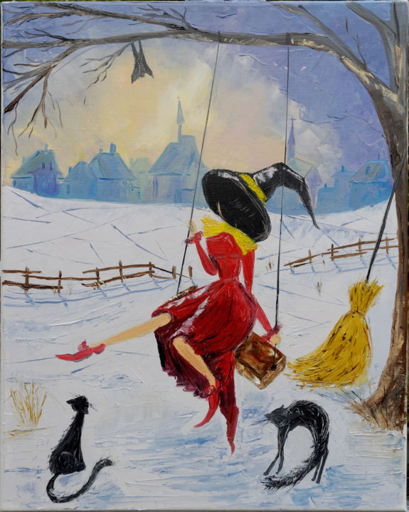 Pintura intitulada "L'escarpolette" por Arina Tcherem, Obras de arte originais, Óleo