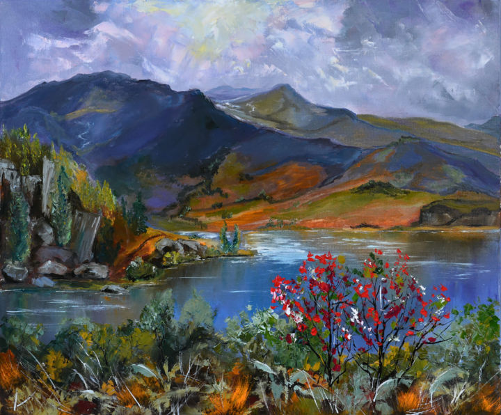 Peinture intitulée "Lac de montagne" par Arina Tcherem, Œuvre d'art originale, Huile