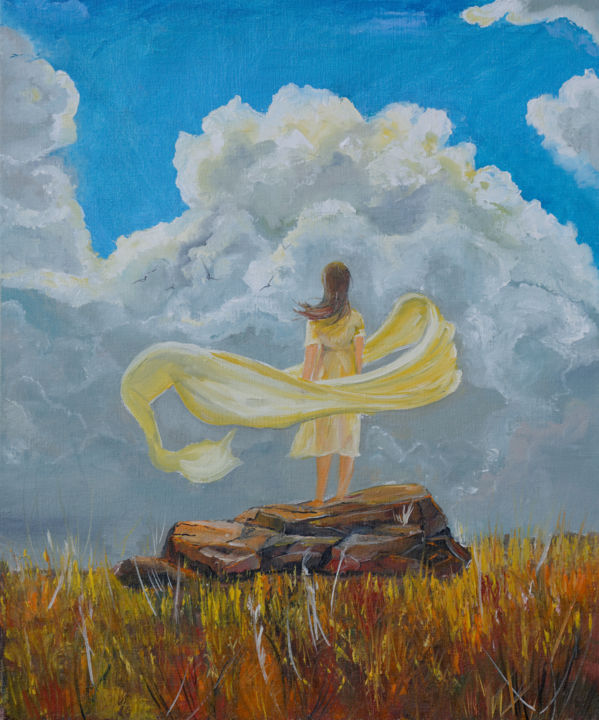 Painting titled "Why don't we fly?" by Arina Tcherem, Original Artwork, Oil