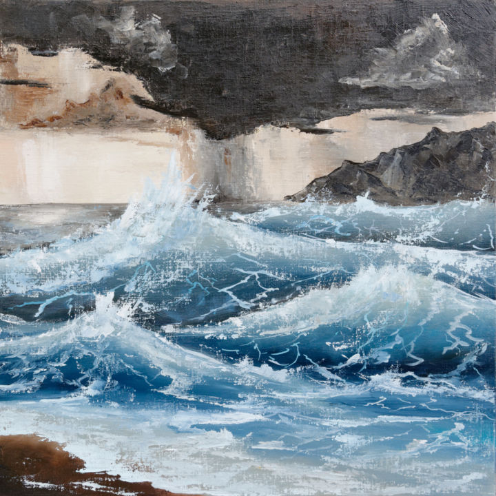 Peinture intitulée "Tornade en mer" par Arina Tcherem, Œuvre d'art originale, Huile