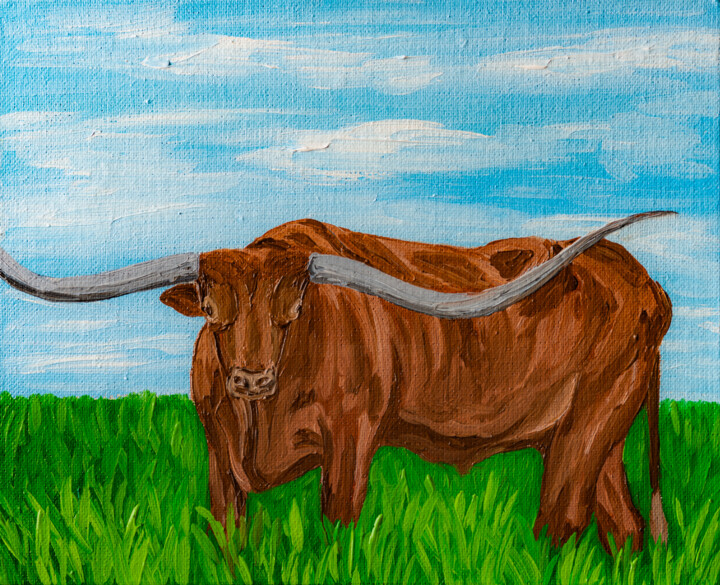 Painting titled "Texas Longhorn, Cou…" by Arina Yastrebova, Original Artwork, Oil