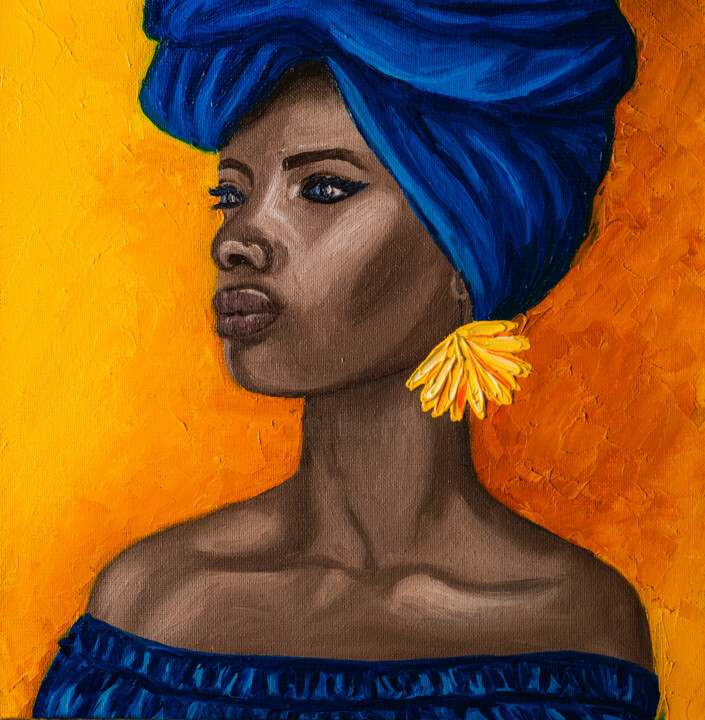 Painting titled "African American Wo…" by Arina Yastrebova, Original Artwork, Oil