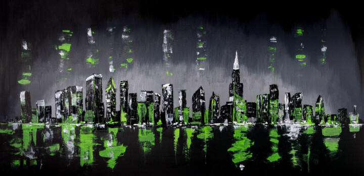 Peinture intitulée "Night New York skyl…" par Arina Yastrebova, Œuvre d'art originale, Acrylique
