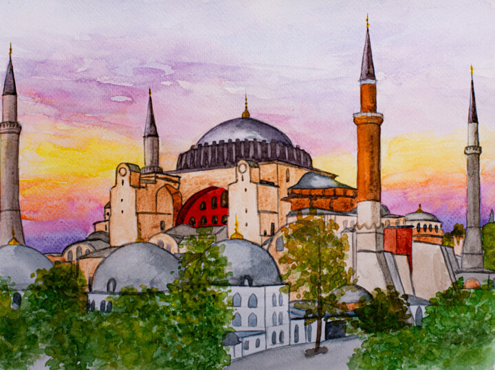 Painting titled "Hagia Sophia Mosque…" by Arina Yastrebova, Original Artwork, Watercolor