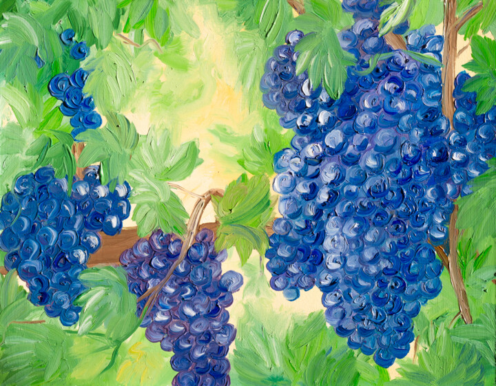 Pintura intitulada "Vineyard Grapes Win…" por Arina Yastrebova, Obras de arte originais, Óleo