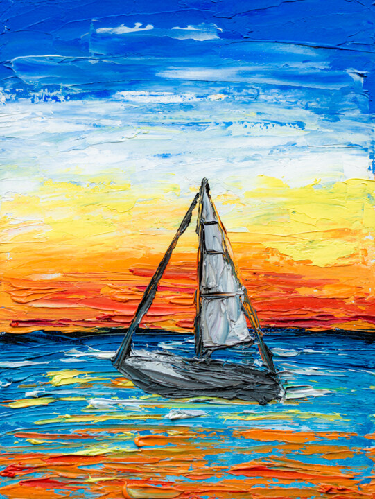 Malerei mit dem Titel "Sailboat, Tropical…" von Arina Yastrebova, Original-Kunstwerk, Öl