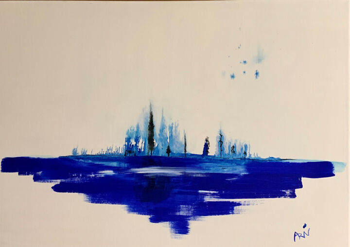 Peinture intitulée "Forêt bleue" par Vincent Arin, Œuvre d'art originale, Encre