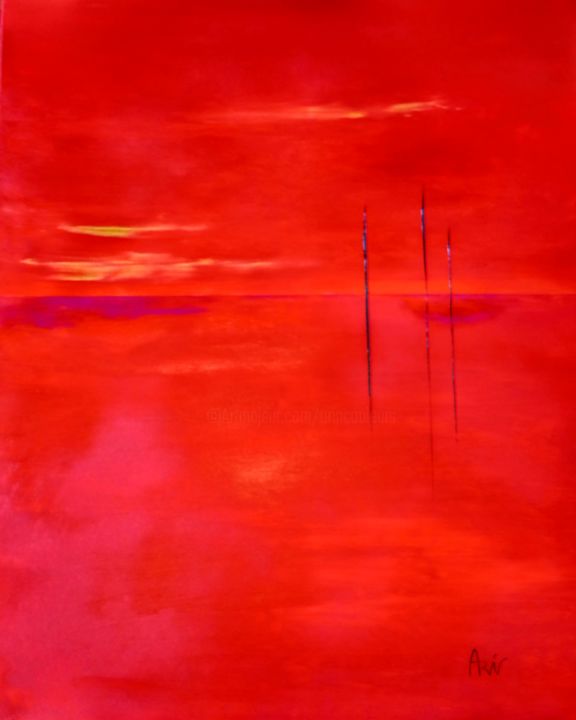 Pintura titulada "Horizon rouge" por Vincent Arin, Obra de arte original, Acrílico