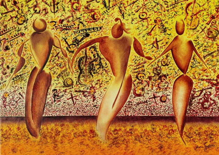 Pintura intitulada "Bailarinas" por Aristides Meneses, Obras de arte originais, Óleo