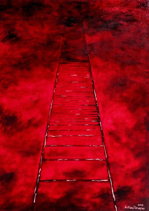 Painting titled "Escada infinita" by Aristides Meneses, Original Artwork, Oil