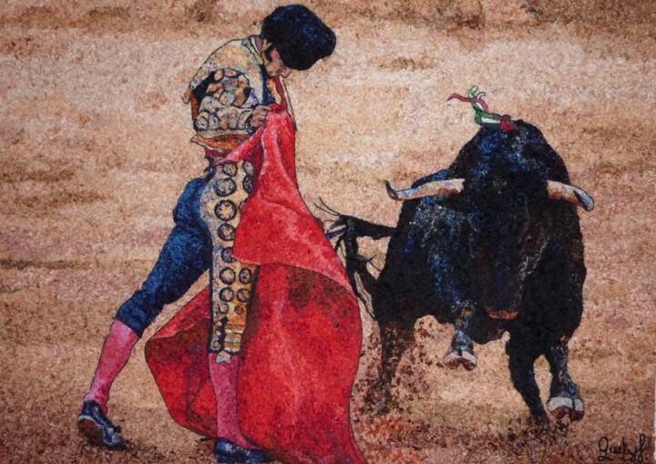 Textile Art titled "Raging Bull 2" by Rita Janikyan, Original Artwork, Thread