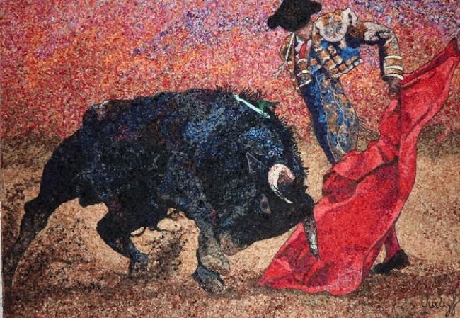 Sztuka tkaniny zatytułowany „Raging Bull” autorstwa Rita Janikyan, Oryginalna praca, Wątek