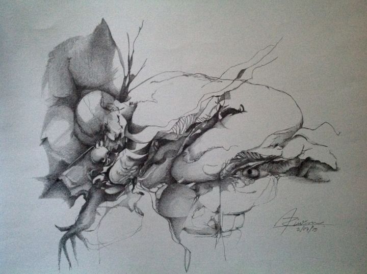 Drawing titled "Desecho del artista" by A.Rivera, Original Artwork, Graphite